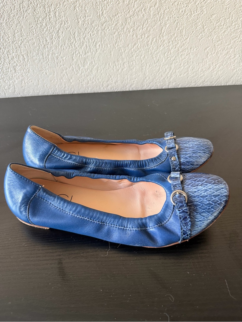 AGL Attillio Giusti Leombruni Ballet Flats Blue leather snakeskin cap toe